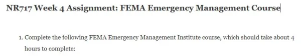 NR717 Week 4 Assignment FEMA Emergency Management Course