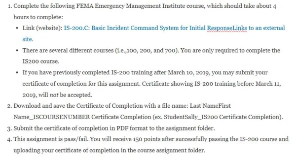 NR717 Week 4 Assignment FEMA Emergency Management Course