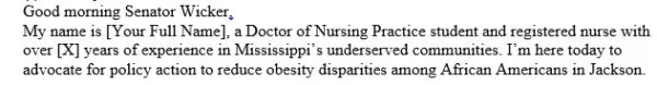 NR717 Week 7 Assignment Advocacy to Impact Population Health Through Oral Testimony