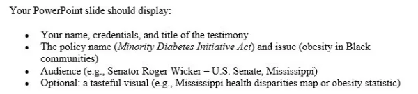 NR717 Week 7 Assignment Advocacy to Impact Population Health Through Oral Testimony