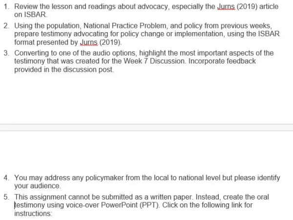 NR717 Week 7 Assignment Advocacy to Impact Population Health Through Oral Testimony