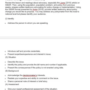 NR717 Week 7 Discussion Advocacy to Impact Population Health Through Written Testimony