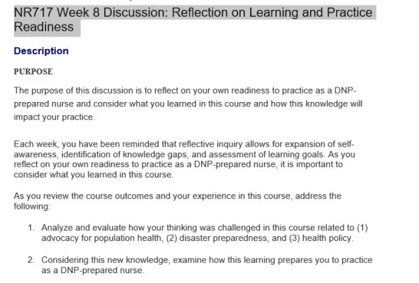 NR717 Week 8 Discussion Reflection on Learning and Practice Readiness