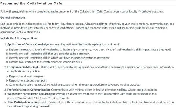 NR582NP Week 2 Collaboration Café Self-Leadership