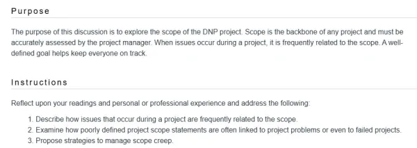 NR711 Week 2 Discussion Project Scope