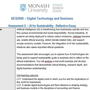 BEX2000 Assessment 2 - AI for Sustainability - Reflective Essay