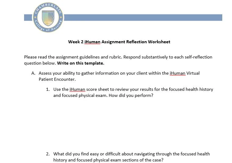 NR509 Week 2 iHuman Assignment Reflection Worksheet