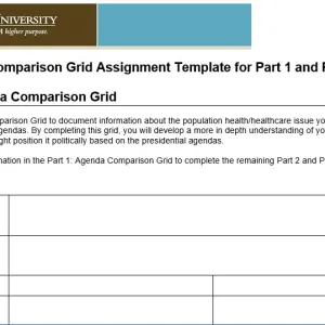 NURS 6050N Week 2 Assignment Agenda Comparison Grid and Fact Sheet