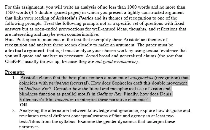 Aristotle claims that the best plots contain a moment of anagnorisis (recognition) that coincides with peripeteia (reversal)