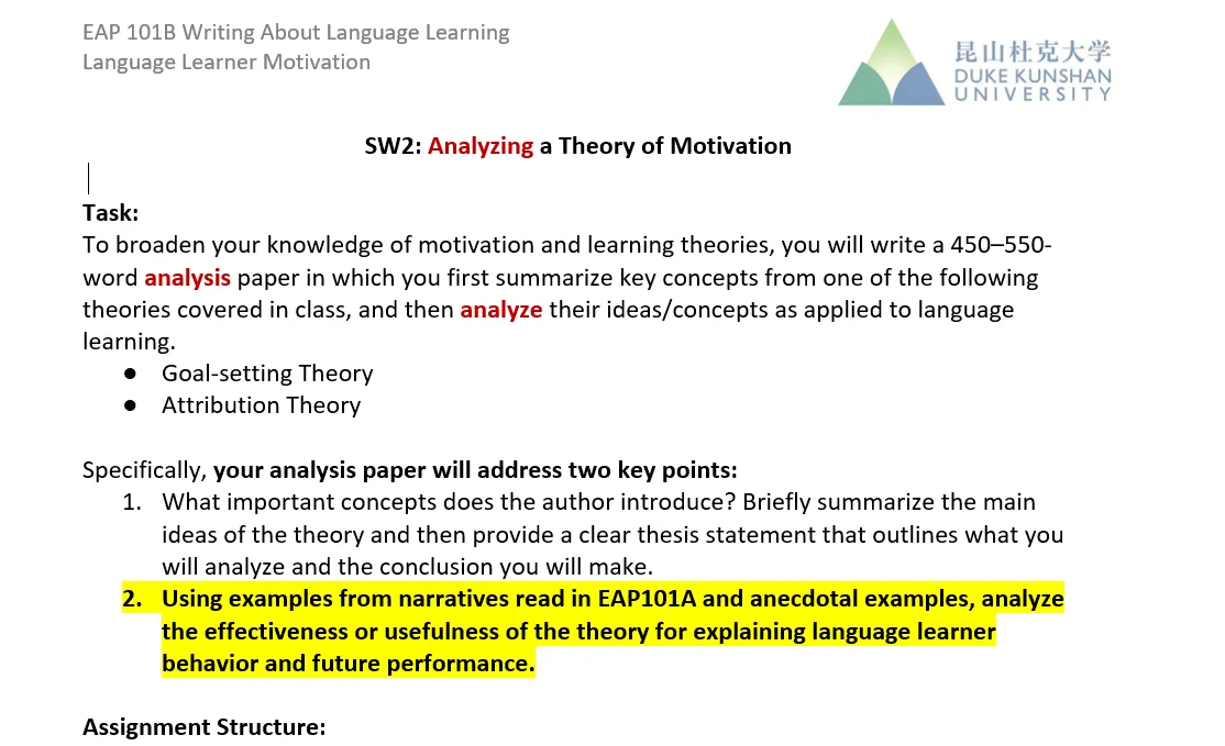 EAP 101B SW2 Analyzing a Theory of Motivation